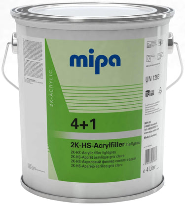 Mipa vulmiddel voor grondverf 4+1 acrylfiller hs 4+1 acrylic filter hs 4l light gray