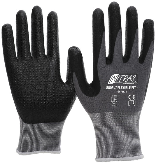 Nitras safety monteurshandschoen flexible fit+ glove size 10 pimples gray sw flexible fit+