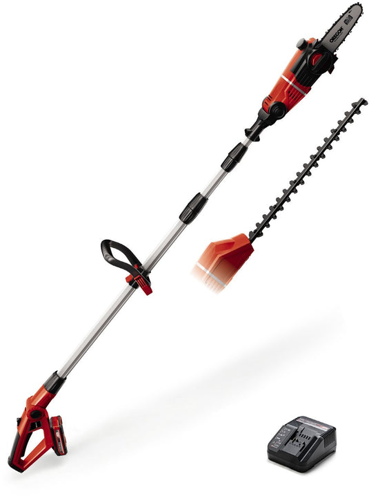 Einhell accu tuin-multitool ge-hc 18 li t kit - power x-change - 18 v 3.0 ah li-ion - zwaardlengte kettingzaag: 200 mm - bladlengte heggenschaar: 450 mm - tandafstand: 16 mm - incl. 1x 3.0 ah accu en lader