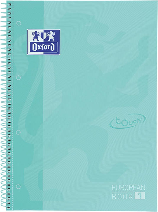 Oxford school europeanbook - notitieboek - gekleurde rand - a4+ - lijn - 80 vel - 4 gaats - hardcover - pastel mint