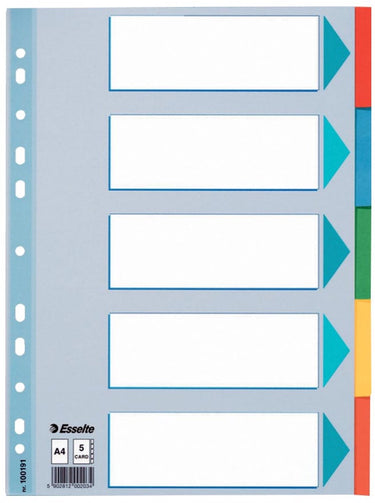 Esselte tabbladen | voor ft a4 | uit karton | 5 tabs | geassorteerde kleuren