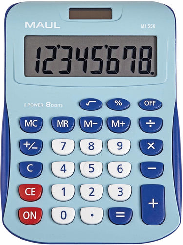 Maul mj 550 bureaurekenmachine werkt op batterijen, werkt op zonne-energie lichtblauw aantal displayposities: 8
