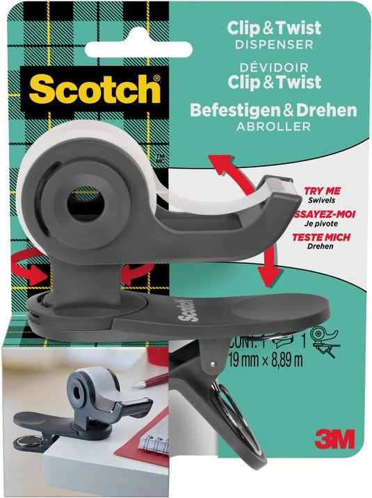 Scotch - plakbandhouder clip c19 donkergrijs + 1rol magic e 19mmx8.89m