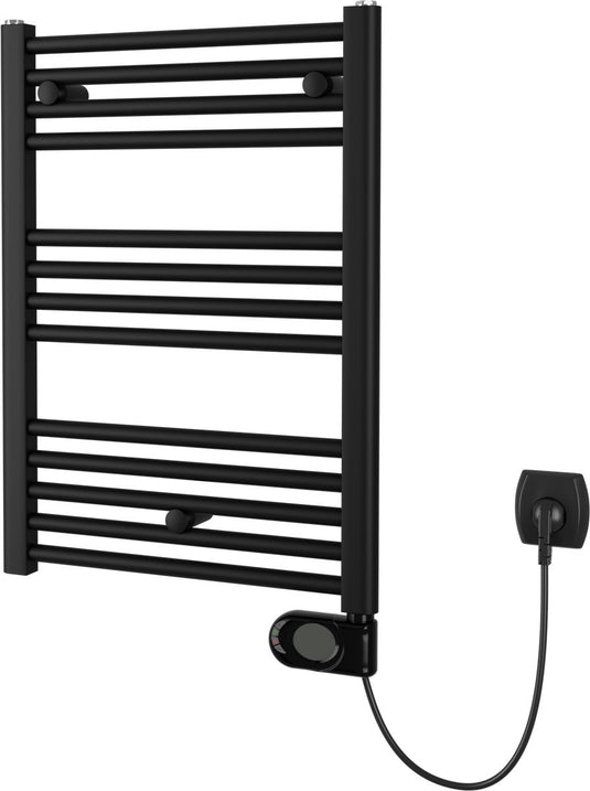 Plieger elba elektrische handdoekradiator – handdoek verwarmer – met klokthermostaat – 70.2 cm x 40 cm – 300 watt – mat zwart
