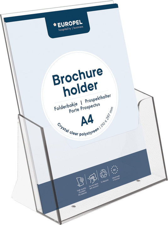 Europel folderbakje – flyers – a4 – 21 x 29,7 cm – glasheldere presentatie – beurzen en kantoren