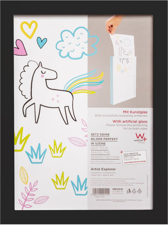 Walther artist explorer - houten lijst - voor 30 kinderschetsen - fotoformaat 21x30 cm - kunstglas - zwart