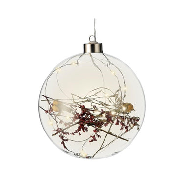 Lumineo micro led verlichting bal met droogbloemen ã˜14cm op batterij met 6 uurs timer voor binnen gebruik