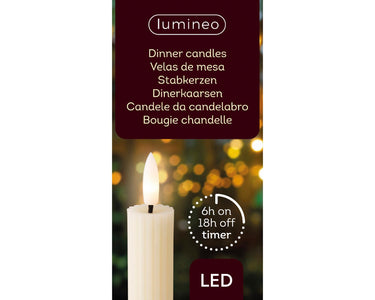 Lumineo dinerkaarsen 2-delig met flikkerende vlame creme dia2x24,5cm was met 6 uur timer