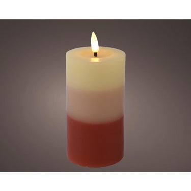 Lumineo led kaars met kleurverloop voor binnen met vlameffect en timer dia7x15cm terra werkt op 2xaaa batterijen (excl)<br> <br>