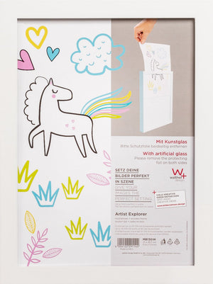 Walther artist explorer - houten lijst - voor 30 kinderschetsen - fotoformaat 21x30 cm - kunstglas - wit