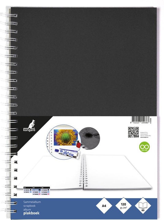 Kangaro plakboek - a4+ - 120 grams - 80 pagina's - zwart - k-750090