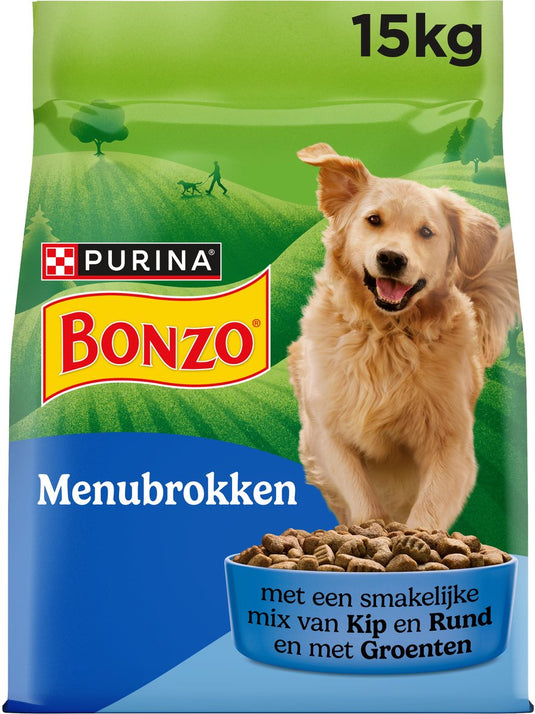 Bonzo menubrokken adult - hondenvoer droogvoer - kip groenten - 15 kg