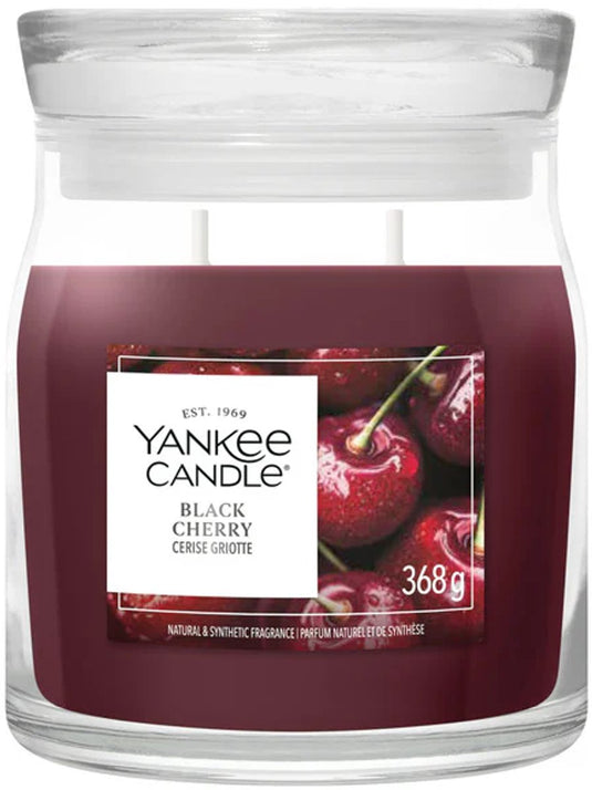 Yankee candle - black cherry medium geurkaars - 50 branduren - 2 lonten