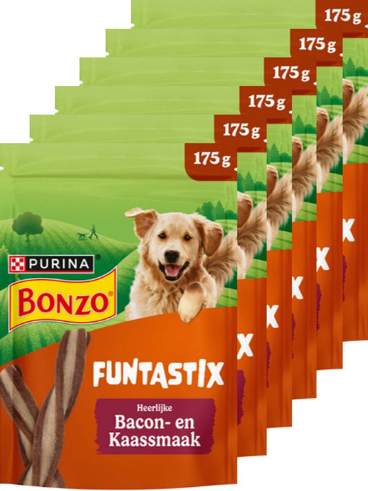 Bonzo funtastix - hondensnacks - bacon kaas - 6 x 175 g