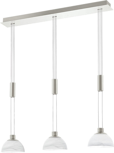 Eglo montefio - hanglamp - 3 lichts - nikkel-mat - alabaster glas - wit