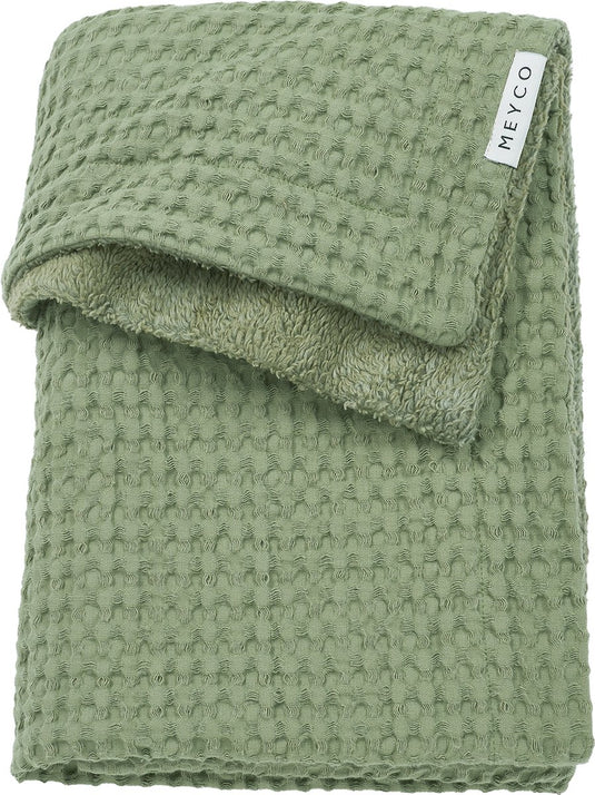 Meyco baby wafel teddy wiegdeken - olive green - 75x100cm - 2.0 tog