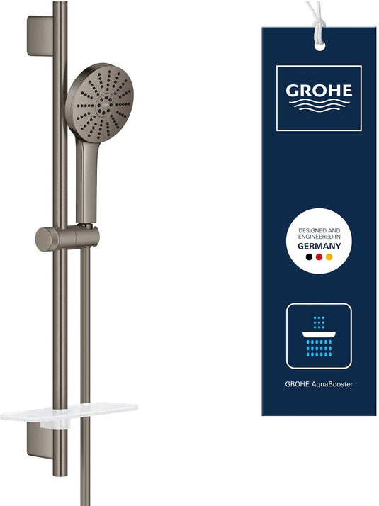 Grohe vitalio joy+ 120 doucheset met douchestang – met douchekop, doucheslang zeepschaal – 3 straalsoorten – aquabooster – waterbesparend (7l min) – geborsteld hard graphite