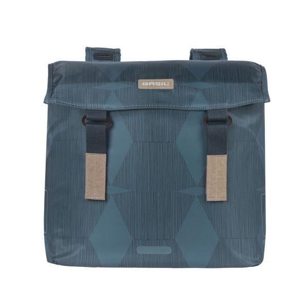 Load image into Gallery viewer, Basil Elegance dubbele fietstas, blauw, gerecycled PET, gevoerd, waterkerende sluiting, Universal Bridge, 40-49L
