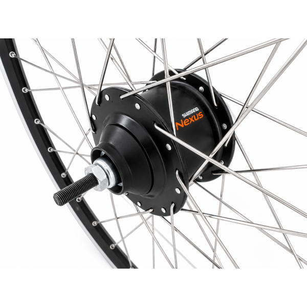 Load image into Gallery viewer, Shimano achterwiel 28 aluminium zac 2000 velg zwart zilver - sg-c6001-8r nexus 8 naaf en rvs spaken
