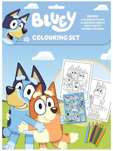 Alligator bluey - kleurset - 8 kleurplaten - 6 potloden grote stickers