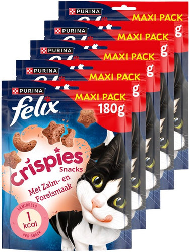 Felix crispies maxipack - kattensnack - kattensnoepjes - zalm forel - 5 x 180g