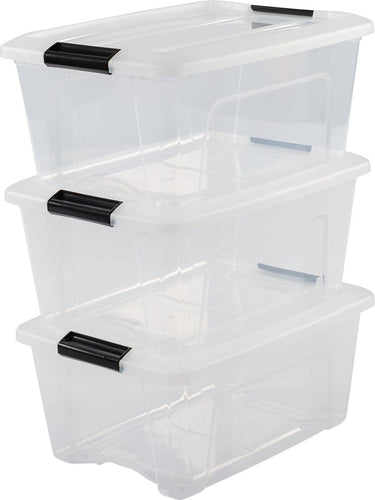 Iris topbox opbergbox - 15l - kunststof - transparant zwart - set van 3
