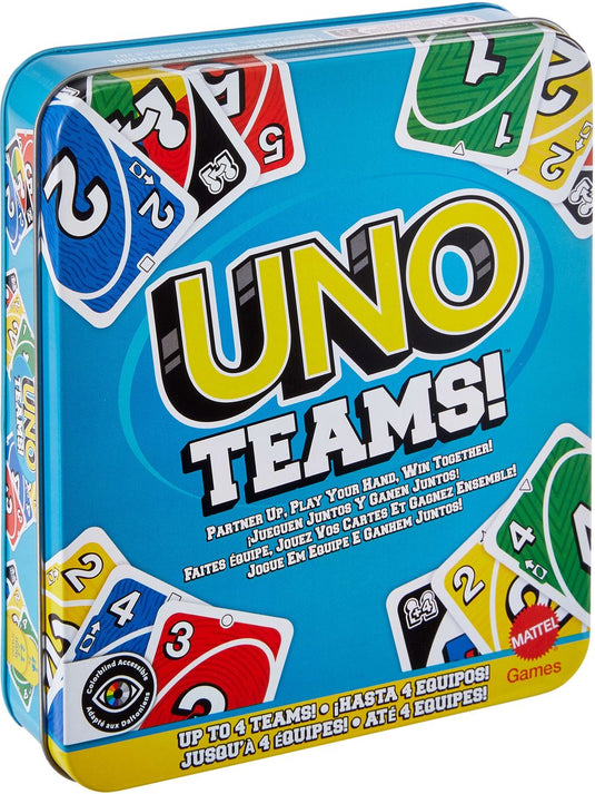 Mattel games uno teams kaartspel in exclusieve metalen box