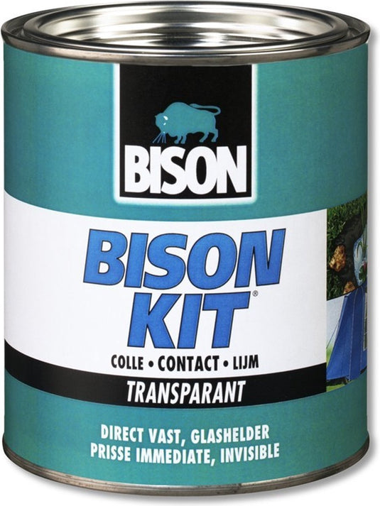 Bison kit® transparant blik 750 ml, glashelder, sterke, universele contactlijm, vochtbestendig, vorstbestendig, -40°c tot +70°c, eenvoudig in gebruik