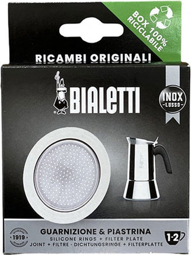 Bialetti filterplaatje + siliconen ring - voor 2 kops rvs percolators
