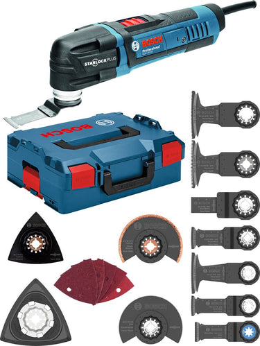 Bosch omt gop 30-28+ac (schuurplateau avz78 rt2,segmentblad acz 85 rt3 acz 85 eb, schuurplateau avz 93 g, invalzaagblad aiz 32 apb aii 65 apb aii 65 bspb paiz 32 apb paii 65 apb aiz 32 epc, 2 x set schuurbladen (korrel 2x80 korrel 2x120 korrel 1x240) )