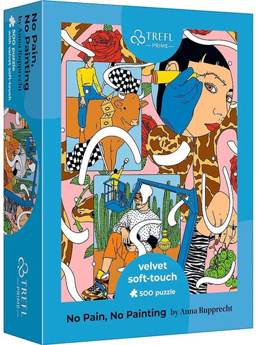 Trefl velvet soft touch serie - 500-delige legpuzzel - no pain, no painting - modernistisch kolaż - inclusief a4 poster