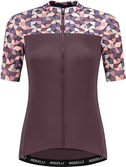Rogelli essential graphic fietsshirt - korte mouwen - dames - burgundy - maat xl