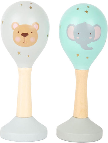 Small foot - houten baby rammelaar maracas dier, set van 2