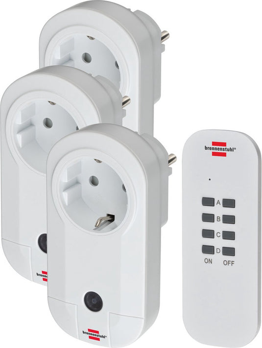 Brennenstuhl rc ce1 3001, set van 3 draadloze stopcontacten (met handzender en verhoogde aanraakbescherming) wit