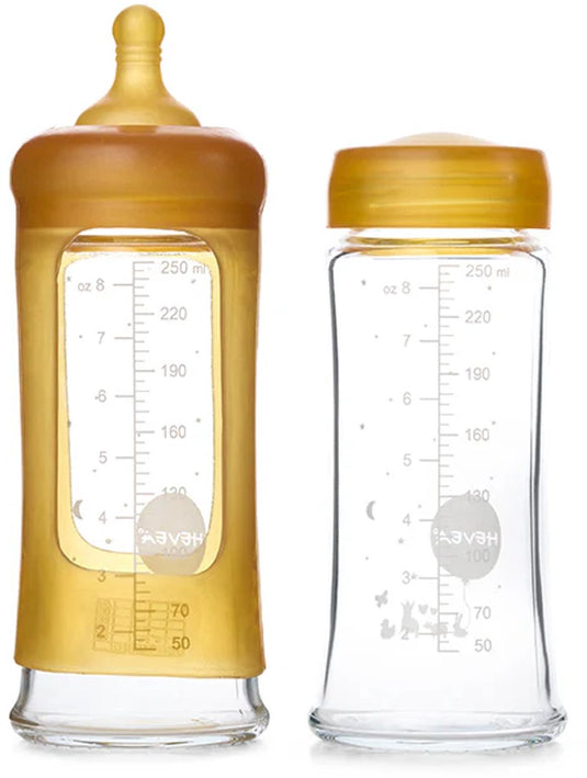 Hevea wide neck baby glass bottles two-pack 250ml 8.5oz