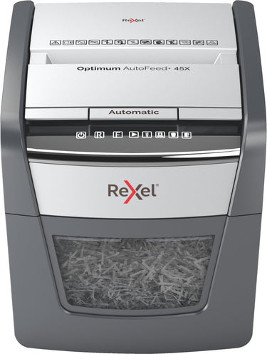 Rexel optimum autofeed+ 45x fluisterstille papierversnipperaar - p4 snippers - automatische invoer tot 45 vel - 20l - zwart
