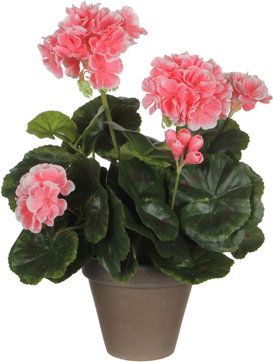 Mica decorations kunstplant - geranium - perzik - in pot - 34 cm - nepplanten