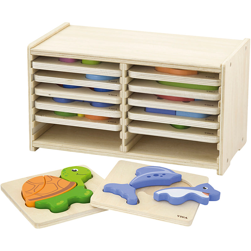 Afbeelding laden in galerijviewer, Https: www.cchobby.nl viga-puzzelrek-met-12-legpuzzels-h-17-5-cm-l-31-5-b-16-cm-2-delen-12-onderdelen-1-set
