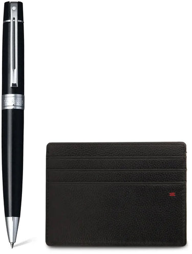 Sheaffer balpen giftset - 300 g9312 - glossy black chrome plated - met creditcardhouder - sf-g2931251-2