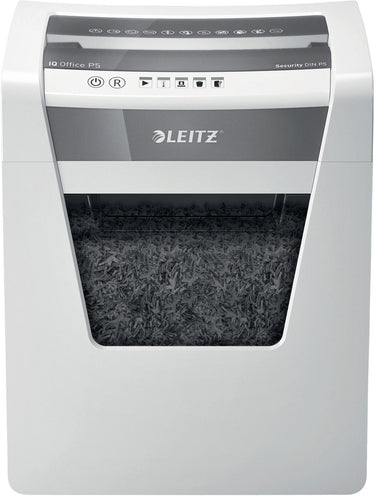 Leitz iq office papierversnipperaar - p5 snippers - tot 10 vel - 23l - wit