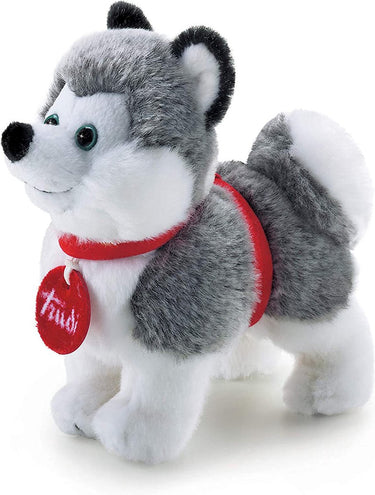 Trudi - no knuffel hond husky 15 cm - handgemaakt in italie - zacht pluche - knuffeldier voor jongens en meisjes - grijs wit - 8x15x15 cm maat xs