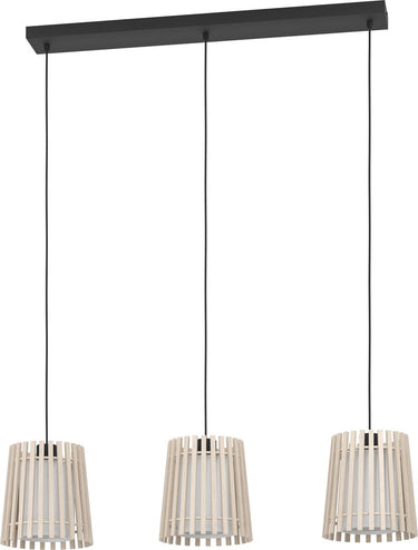 Eglo fattoria hanglamp - e27 - 90 cm - zwart bruin wit - hout textiel