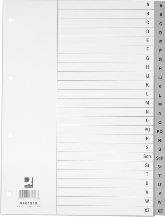 Q-connect alfabetische tabbladen, a4, pp, met indexblad, 24 tabs, grijs