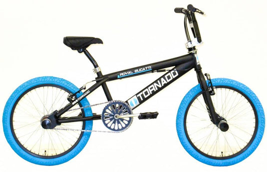 Royal bmx fiets -bugatti tornado freestyle 20 inch - mat zwart met blauwe banden