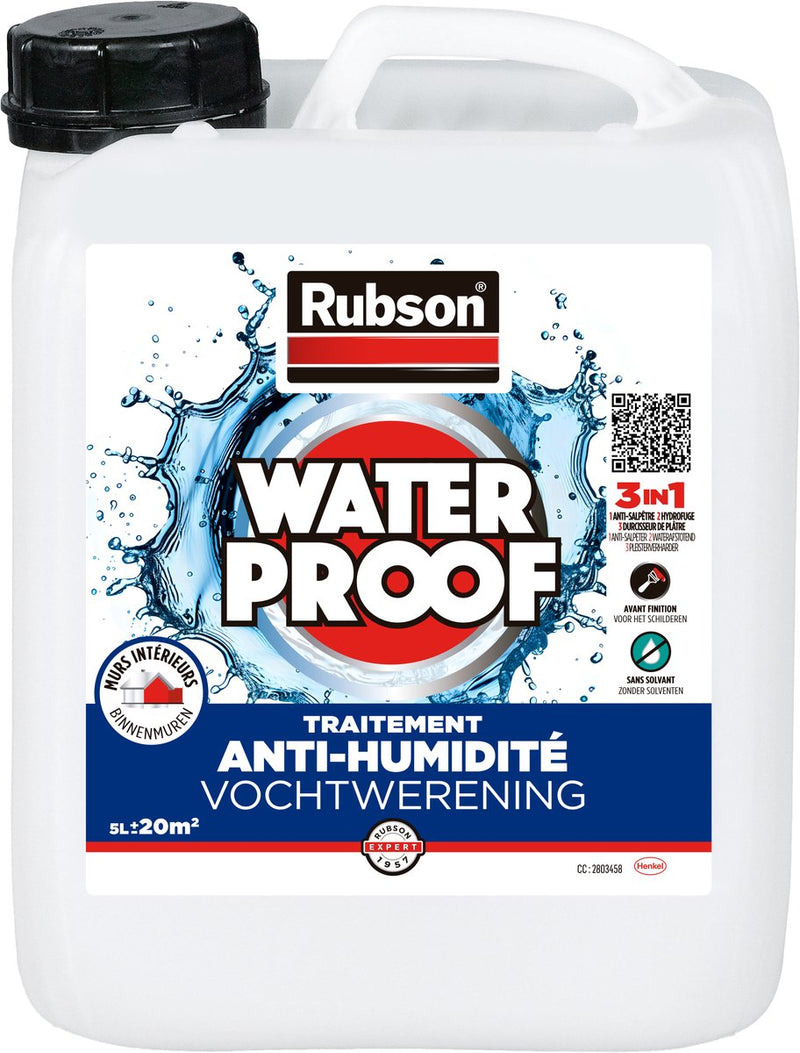 Load image into Gallery viewer, Rubson vochtige binnenmuren coating 5 l jug | vochtige binnenmuren coating | waterdichte coating | vochtbestreiding transparant
