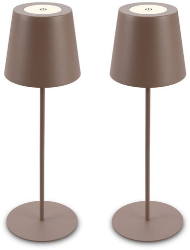 B.k.licht briloner kiki - set van 2 tafellampen oplaadbaar - dimbaar - voor binnen en buiten - in hoogte verstelbaar - warm wit licht - bruin