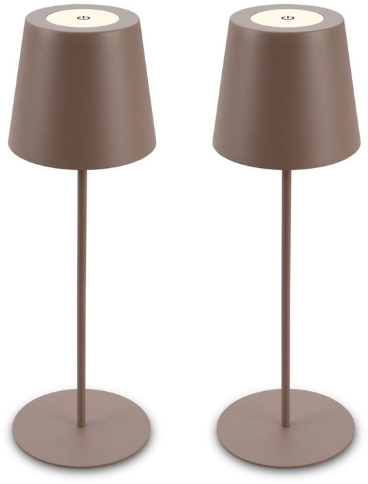 B.k.licht briloner kiki - set van 2 tafellampen oplaadbaar - dimbaar - voor binnen en buiten - in hoogte verstelbaar - warm wit licht - bruin