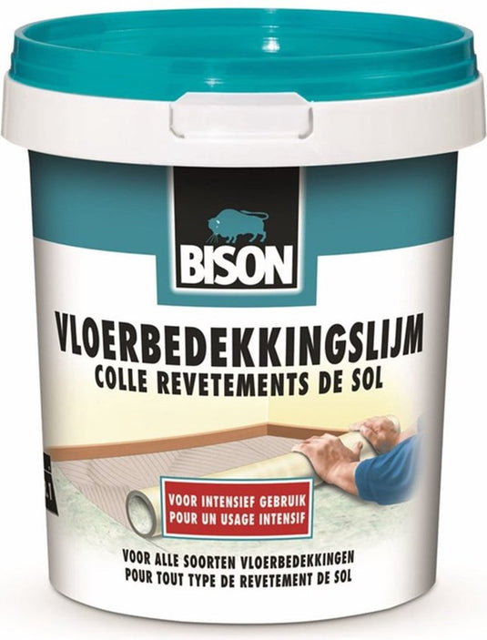 Bison vloerbedekkingslijm emmer 4 kg, kant klare lijm, permanent verlijmen, vloerbedekking, tapijttegels, vloerverwarming geschikt, makkelijk in gebruik