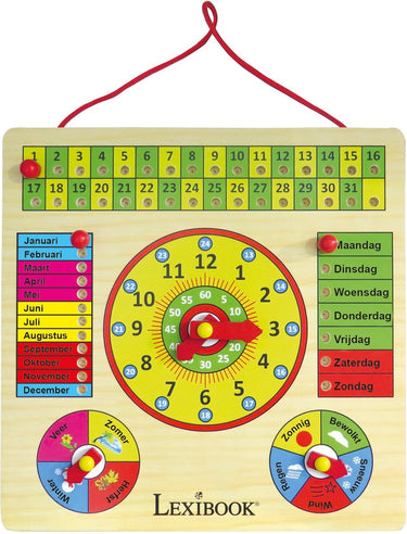 Lexibook bio speelgoed houten kalender met klok in het nederlands – houten speelgoed