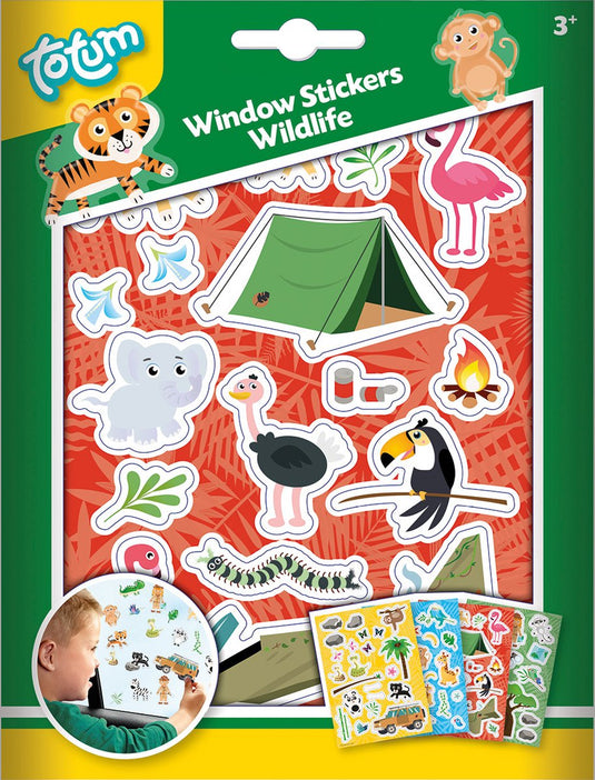 Totum wildlife raamstickers wilde dieren - jungle dierentuin - educatief speelgoed junior vanaf 3 jaar - verplaatsbare niet permanente stickers - stickeren thuis en onderweg